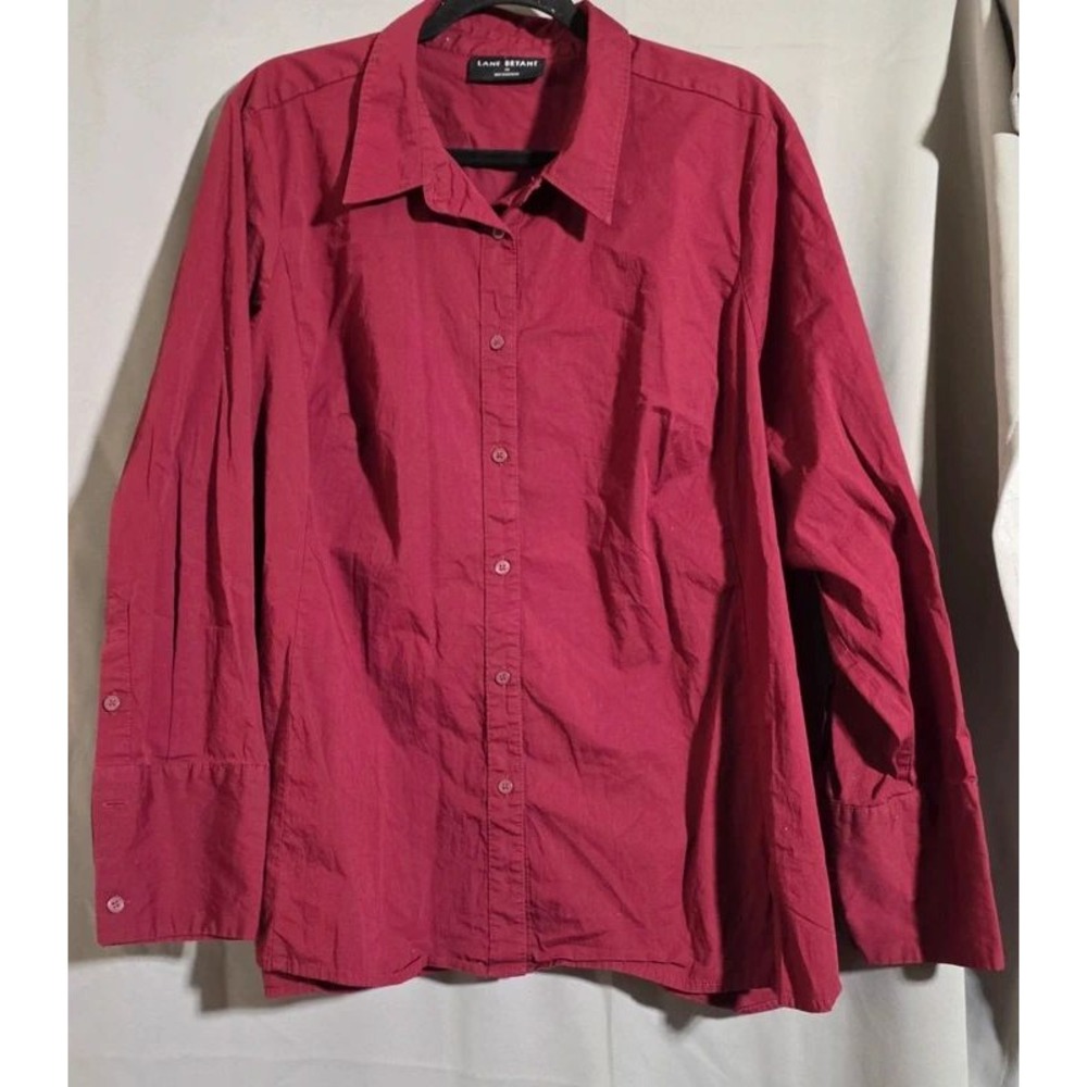 Lane Bryant Womens Size 20 Red Cotton Stretch Button Down Long Sleeve Shirt